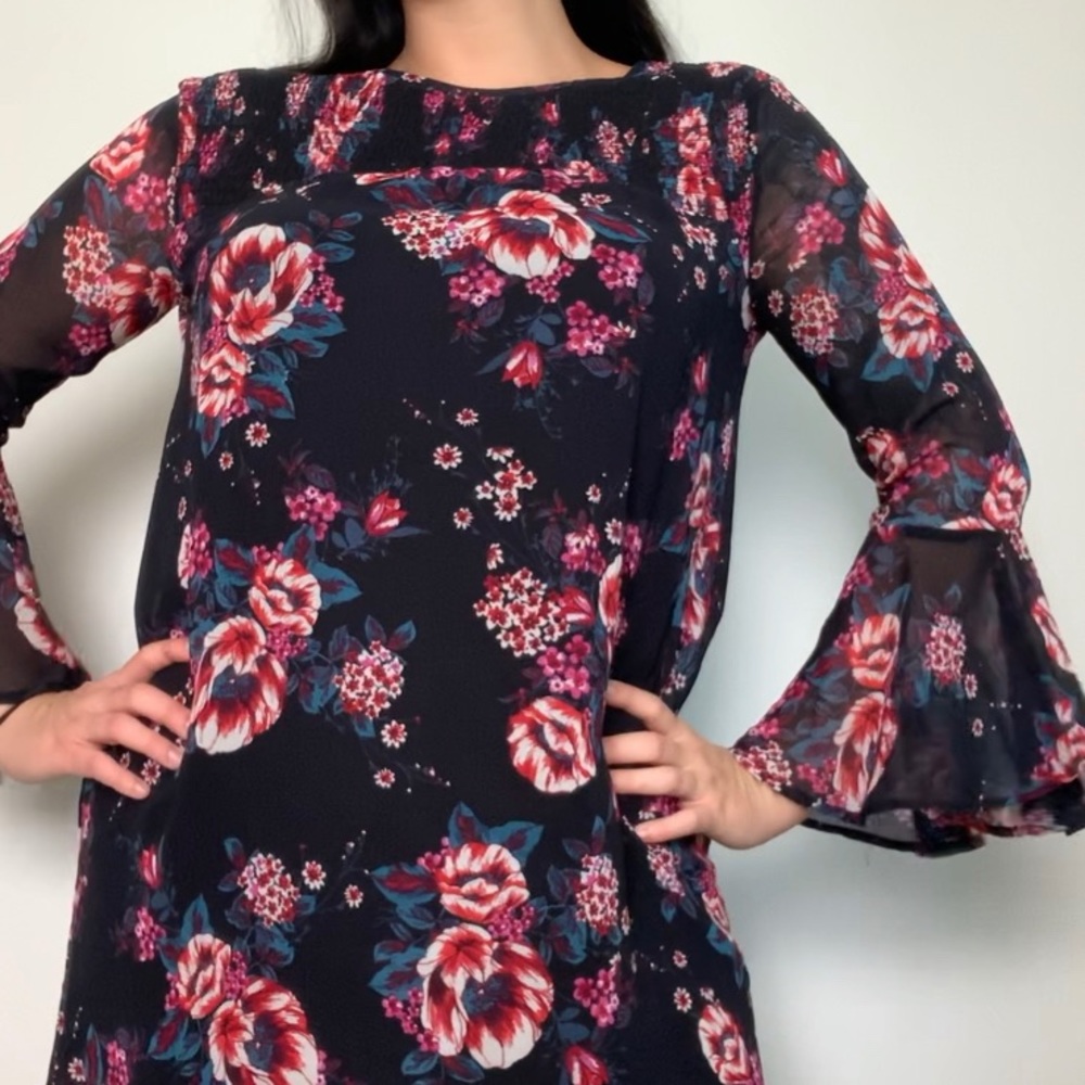 Black Floral swing dress size S